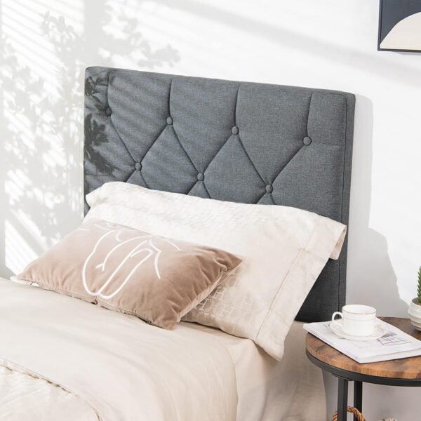 Giantex Upholstered Headboard for Twin/Twin XL Size Bed, Wall Mounted Twin Headboard Only, Modern Linen Button Tufted Headboard for Bedroom, Attachment Device Included, College Dorm Headboard, Grey - Image 4