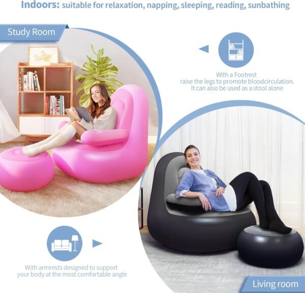 Inflatable Couch,Blow Up Chair,Portable Couch with Ottoman＆Pump,Air Couch,Blow Up Couch with Cup Holder Armrest,Inflatable Loveseat,Inflatable Chair Ideal for Party,Camping,Home and Beach - Image 3