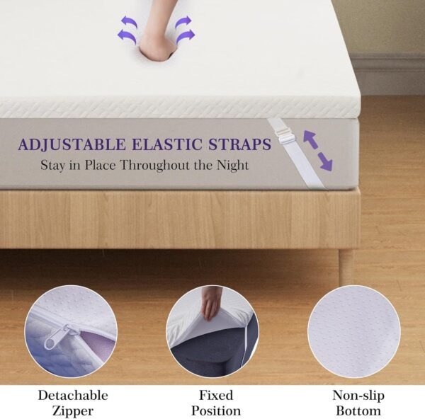 California King Mattress Topper Memory Foam, 2 Inch Mattress Topper Bed Topper for Pressure Relief, Breathable Mattress Pad with Removable Bamboo Cover, Non-Slip Design, CertiPUR-US - Image 4
