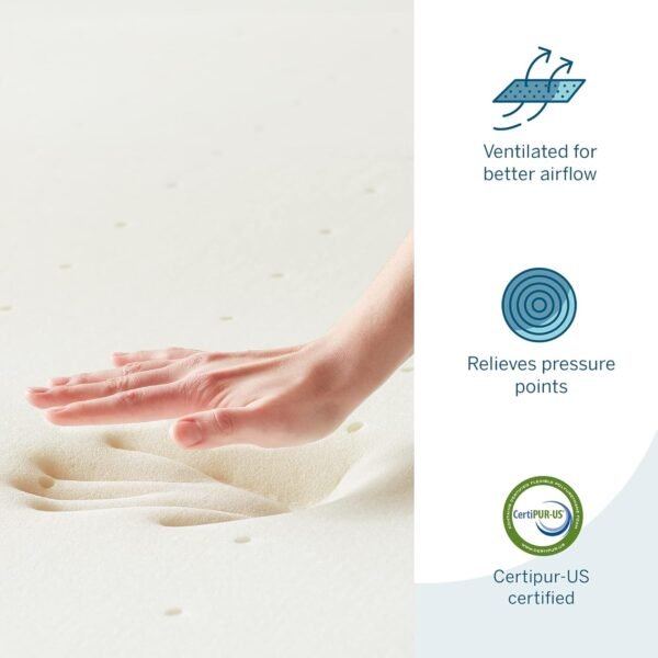 LUCID 2 Inch Traditional Foam Mattress Topper - Hypoallergenic - Ventilated - Conforming Support - Queen - Image 2