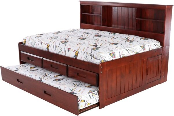 Discovery World Furniture Full Bookcase Daybed with 3 Drawers and Twin Trundle, Merlot - Image 8