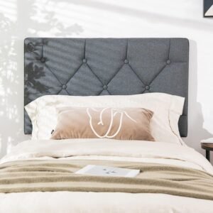 Giantex Upholstered Headboard for Twin/Twin XL Size Bed, Wall Mounted Twin Headboard Only, Modern Linen Button Tufted Headboard for Bedroom, Attachment Device Included, College Dorm Headboard, Grey