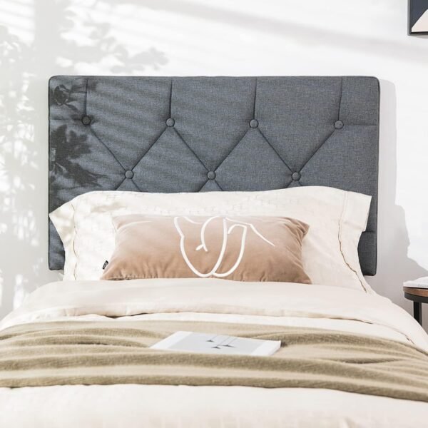 Giantex Upholstered Headboard for Twin/Twin XL Size Bed, Wall Mounted Twin Headboard Only, Modern Linen Button Tufted Headboard for Bedroom, Attachment Device Included, College Dorm Headboard, Grey