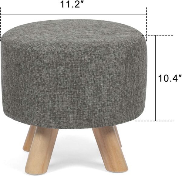 Modern Round Ottoman Foot Rest Stool/Seat Pouf Ottoman with Linen Fabric and Non-Skid Wooden Legs (Grey) - Image 6