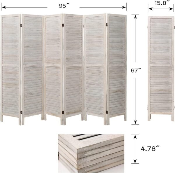 Babion 6 Panel Room Divider, Wood Room Divider, Room Dividers and Folding Privacy Screens, Room Partitions and Dividers, Folding Partition Screen, Bedroom Decoration Off White - Image 4