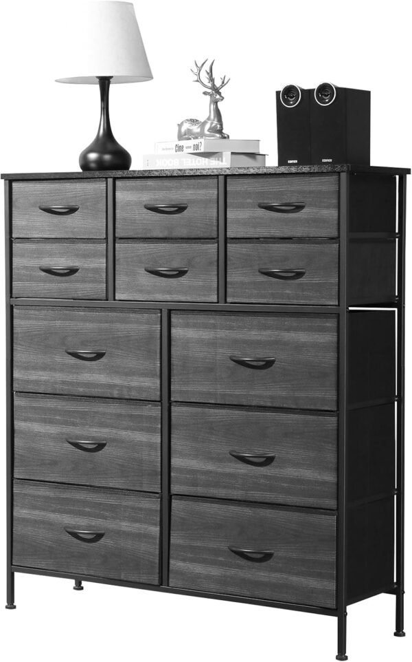 Fabric Dresser, Storage Drawer Unit, Bedroom Dresser TV Stand for 32 40 43 inch TV, Wide Dresser with 12 Large Deep Drawers for Office, College Dorm, Dark Grey - Image 7