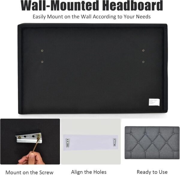 GOFLAME Upholstered Wall Mounted Headboard, Twin Size Tufted Button Linen Fabric Headboard for Bedroom & Guest Room, Easy Assembly (Grey) - Image 5