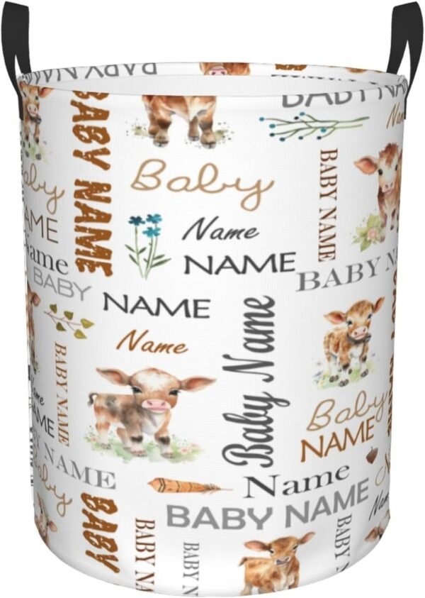 Custom Cow Baby Hamper for Nursery Name Personalized Kids Laundry Basket Baby Room Decor Clothes Hamper Box for Boys Girls Laundry Hamper Collapsible Storage Basket with Handles