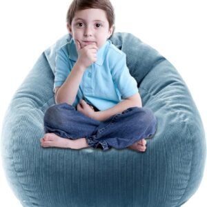LPMOERA 3FT Bean Bag Chairs for Adults/Teens with Memory Foam Filling Bean Bag Sofa with Handle Ultra Soft Washable Corduroy Fabric Lazy Sofa for Living Room Bedroom College Dorm Blue