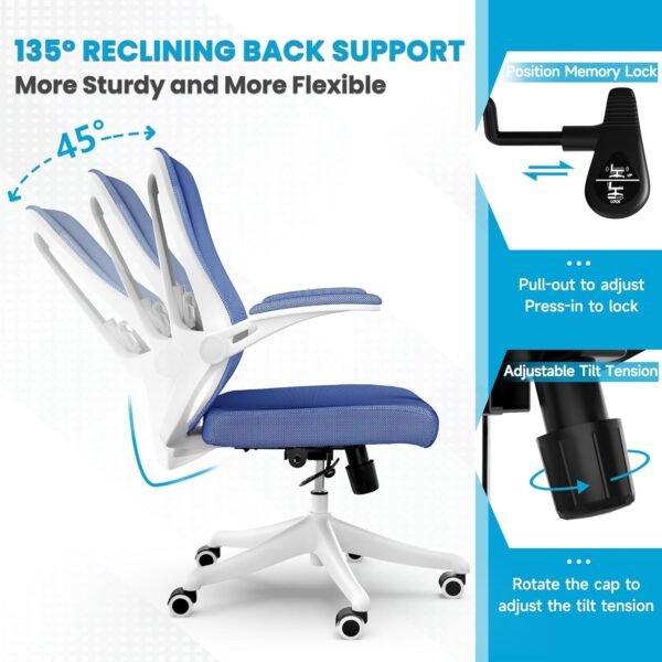 Ergonomic Office Chair - Comfy Desk Chairs with Wheels and Arms, 400LB Heavy Duty Mesh Computer Chairs with Comfortable Lumbar Back Support for Home Office, Bedroom, Study and College Dorm - Image 3