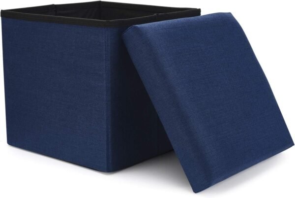 WoneNice Folding Storage Ottoman, Versatile Space-saving Storage Cube Box with Memory Foam Seat, Max Load 100 kg Linen Navy 12 x 12 x 12 Inch