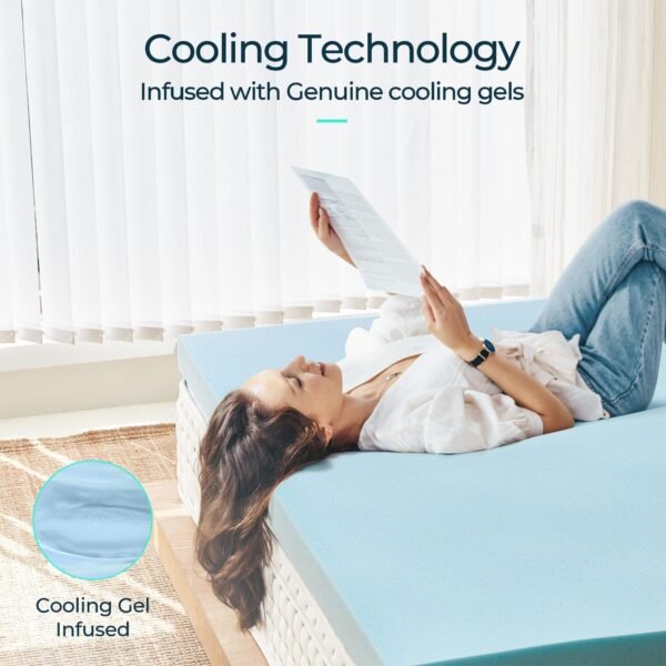 LINSY Twin XL Mattress Topper, Cooling Gel Memory Foam Mattress Topper for XL Twin Size Bed, 3 Inch Soft Foam Mattress Pad, CertiPUR-US Certified - Image 2