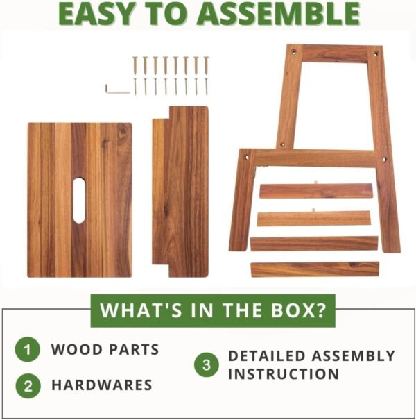 2 Step Wood Stool, Wooden Step Stools for Adults and Kids 250 LBS, Toddler Step Stool Kitchen Helper, Bathroom Stool, Bed Step Stools, Easy to Assemble - Image 6
