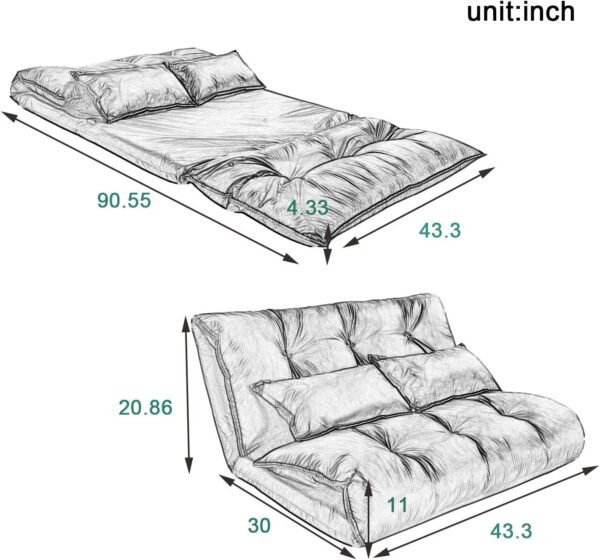 Knocbel Floor Gaming Sofa Chair Folding Mattress Bed Adjustable 5-Position Backrest Comfort Chaise Lounge with 2 Pillows (Red) - Image 5