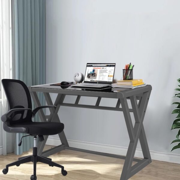 Armless Home Office Desk Chairs,Ergonomic Office Chairs with Lumbar Support,Folding Mesh Backrest Adjustable Swivel Rolling Task Criss Cross Chair,Computer Vanity Gamer Reading Chairs -b (Black-2) - Image 3