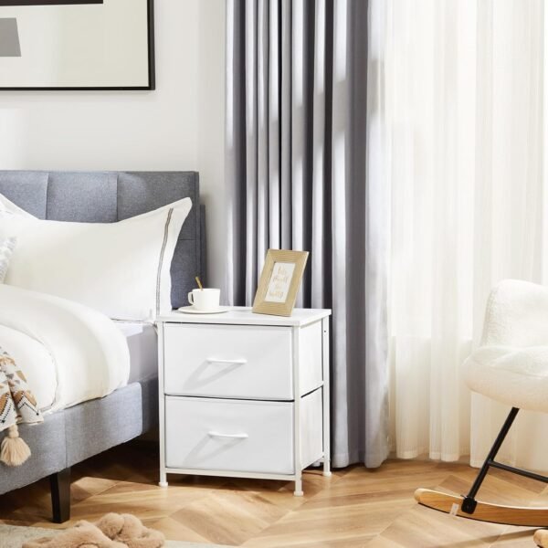DUMOS Nightstand Small Dresser with 2 Fabric Drawers Side Bedroom End Table Kids Bedside Storage Furniture for 20 inch Tall Night Stand for Closet, Entryway, College Dorm, Medium, White - Image 7