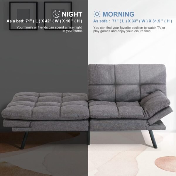 MUUEGM Futon Sofa Bed Convertible Futon Couch Sleeper,Memory Foam Modern Love seat,Small Splitback Sofa with Adjustable Armrests Backrests for Living Room,Compact Space,Office,Apartment,Dorm,71",Grey - Image 7