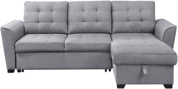L-Shape Sectional Sofa with Reversible Storage Chaise and Removable Back Cushions,Modern Linen Pull-Out Sleeper Couches Bed,for Living Room,Apartment,Dorm,Light Gray - Image 3