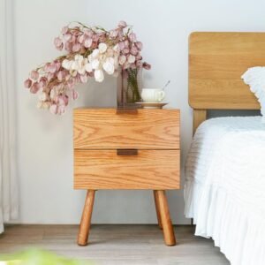 Night Stand, Mid Century Modern Nightstand w/2 Drawers, Cute Small Nightstand, Boho Nightstand, Solid Wood Bedroom Nightstand, Oak Bedside Table, 16.54 W x 15.75 D x 21.65 H Inches(Walnut)