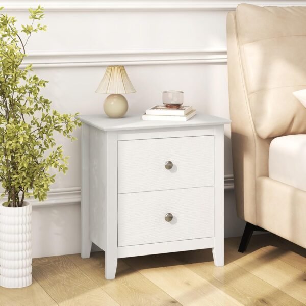 Giantex White Nightstand, Modern 2 Drawers Night Stand with Handles, Sofa Side Table with Sturdy Legs for Small Spaces, College Dorm, Kids’ Room, Wooden Bedside Table for Bedroom, White (1) - Image 2