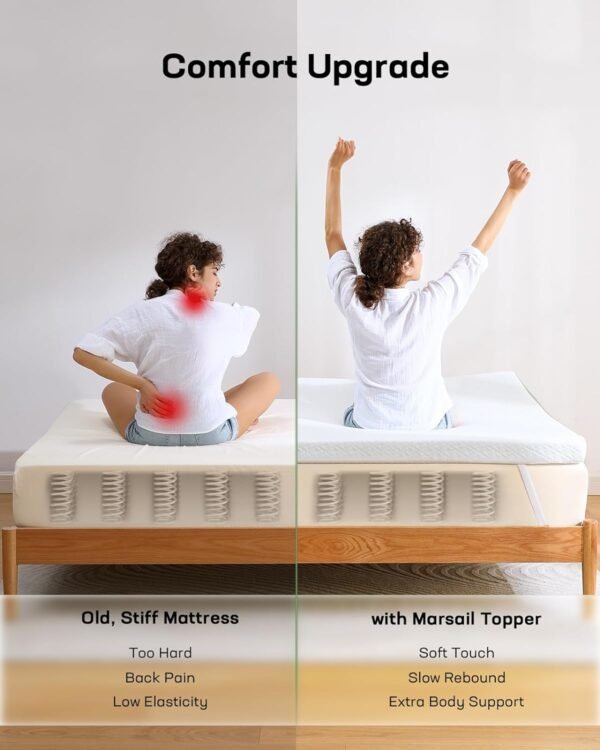 Marsail 3-inch King Memory Foam Mattress Topper, Gel Infused Cooling Mattress Topper with Removable Cover, Ventilated & Breathable Mattress Topper for Sofa, RV, Bedroom, CertiPUR-US Certified - Image 3