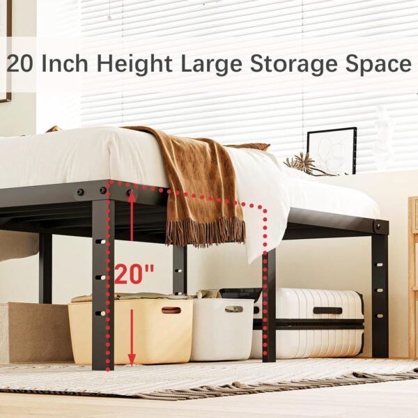 20 Inch Twin Bed Frame No Box Spring Needed, Heavy Duty Tall Metal Twin Platform Bed Frames with Large Storage Space, Easy Assembly Strong Bearing Capacity, Noise Free - Image 4