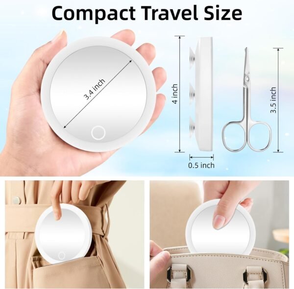 Magnifying Mirror with Light 10X, Lighted Magnifying Mirror 10X Magnification with 3 Suction Cups, 4inch Rechargeable Magnified Travel Makeup Mirror Magnifying Pocket Mirror with Scissors, Dimmable - Image 5
