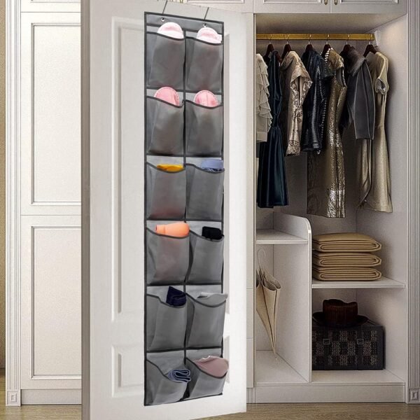 Hanging Storage Organizer Over the Door Shoes Organizer Kids Shoe Rack with 12 Large Fabric Pockets for Closet Shoe Holder Hanger (GREY) - Image 3