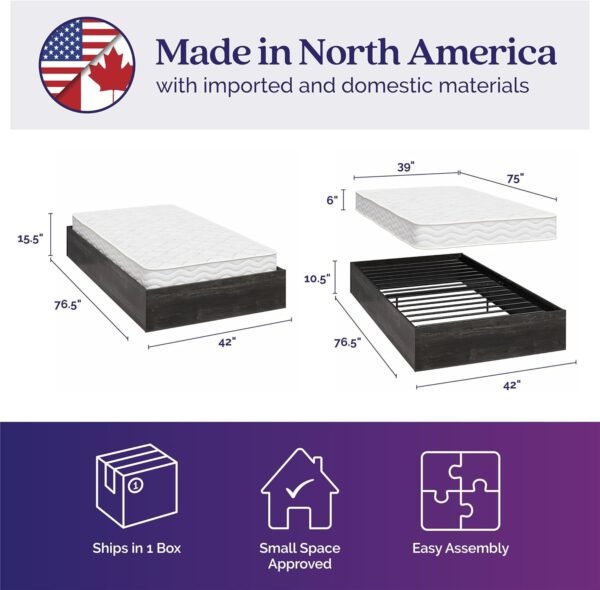 Signature Sleep Magnus Platform Bed Frame and Mattress Set, Twin, Black Oak - Image 5