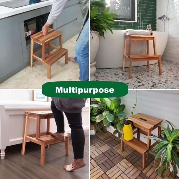 2 Step Wood Stool, Wooden Step Stools for Adults and Kids 250 LBS, Toddler Step Stool Kitchen Helper, Bathroom Stool, Bed Step Stools, Easy to Assemble - Image 2
