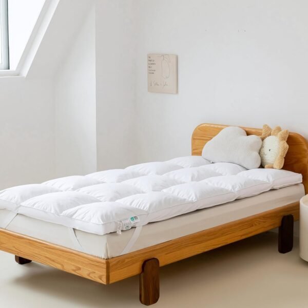 3 Inch White Goose Feather Mattress Topper,Twin Feather Bed Topper,Mattress Cover with Straps,Ultra Soft Pillowtop,100% Organic Cotton Fabric(39”x75”) - Image 2