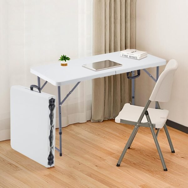 BOOSDEN 4 Foot Folding Table, Portable Rectangle Card Table, Indoor Outdoor Plastic Fold-in-Half Utility Table with Carrying Handle, Adjustable Height Foldable Table for Picnic,Party,Camping,Office - Image 9