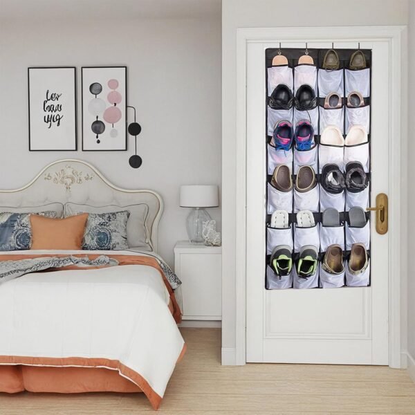 Over The Door Shoe Organizer, 24 Large Pockets Mesh Hanging Shoe Organizer Space Saving Shoe Rack for Door Closet Bedroom Bathroom Dormitories Hanging Shoe Rack Bag for Men Women Kids - Image 5