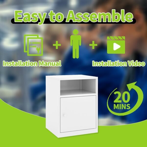 Metal Night Stand, White Bedside Table with Open Shelf, Small Nightstand, Small Dresser, Side Table with Storage for Bedroom and Living Room 19.6" H x 14.9" W x 13.3" D - Image 3