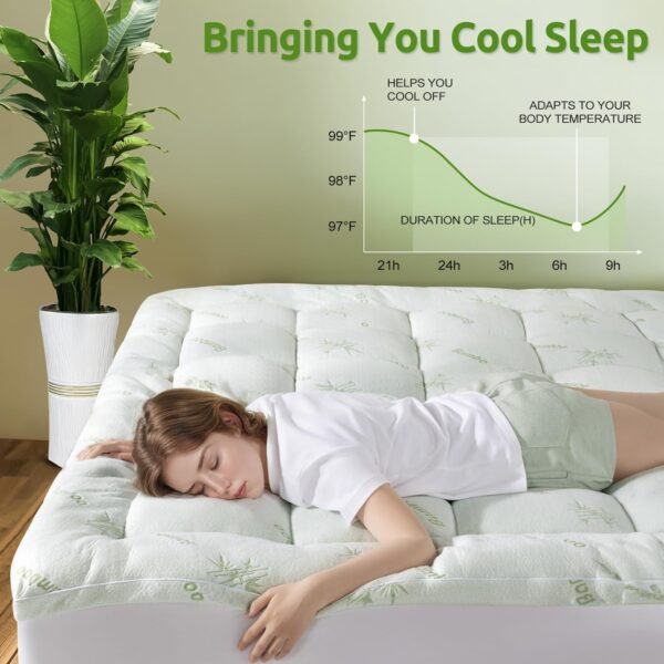 Shilucheng Cooling Bamboo_ Twin XL Mattress Topper, Extra Thick 1200 GSM Down Alternative Fill Washable, Soft Mattress pad for Back Pain, Bed Mattress Topper with 8-21" Deep Pocket(39"x80") - Image 4