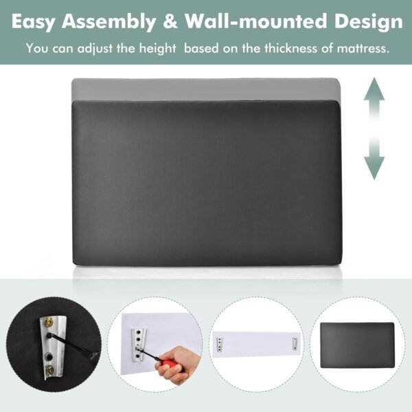 Giantex Upholstered Headboard for Twin/Twin XL Size Bed, Wall Mounted Twin Headboard Only, PU Leather Headboard for Dorm Bedroom, Attachment Device Included, College Dorm Headboard, Black - Image 5