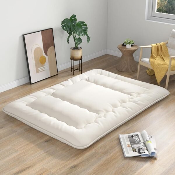 Giantex Japanese Floor Mattress Futon Mattress, Roll Up Mattress Tatami Mat with Washable Cover and Carry Bag, Foldable & Portable Sleeping Pad for Dormitory Camping, Floor Lounger Bed, Queen - Image 2