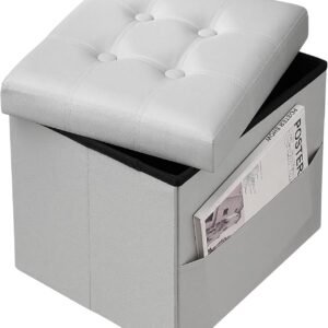 Storage Ottoman,Folding Foot Stools with Side Pocket Footstool Ottoman with Storage for Dorm,Living Room,Bedroom(17X13X13 inches Grey)
