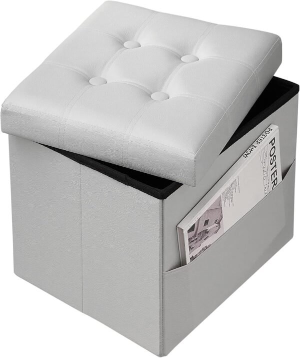 Storage Ottoman,Folding Foot Stools with Side Pocket Footstool Ottoman with Storage for Dorm,Living Room,Bedroom(17X13X13 inches Grey)