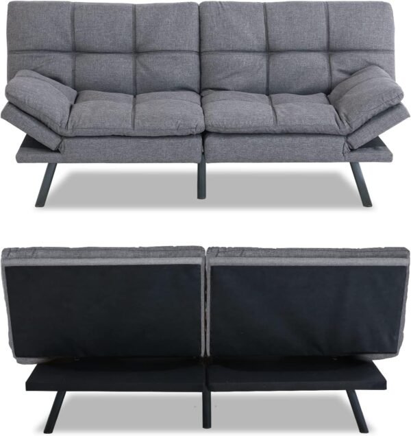 Opoiar Futon Sofa Bed Twin, Memory Foam Couch Bed with Mattress and Frame Included,Comfortable Grey Fabric Loveseat Sleeper Sofa for Dorm Apartment Office College Small Space Bedroom - Image 8