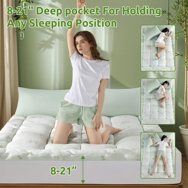 Shilucheng Cooling Bamboo_ Twin XL Mattress Topper, Extra Thick 1200 GSM Down Alternative Fill Washable, Soft Mattress pad for Back Pain, Bed Mattress Topper with 8-21" Deep Pocket(39"x80") - Image 7
