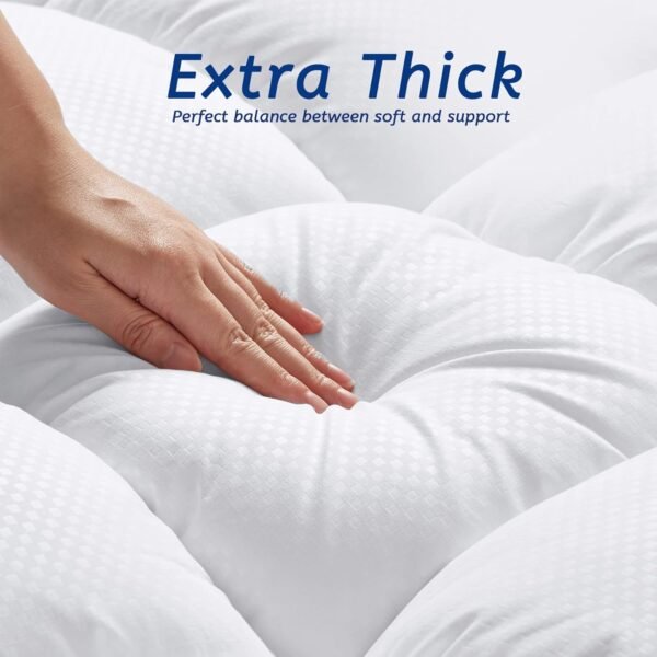 Twin XL Mattress Topper for Back Pain, Cooling Extra Thick Mattress Pad Cover with 8-21 inch Deep Pocket, Plush Pillow Top Mattress Topper Overfilled with Down Alternative, Twin Extra Long, White - Image 3