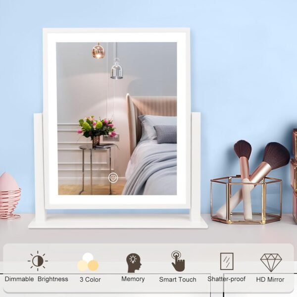 Beelux Makeup Mirror with Lights Lighted Up Vanity Mirror with Touch Control 3 Color Lighting Modes Dimmable 360°Rotation for Vanity Desk Tabletop 13Inch Christmas Birthday Present - Image 2
