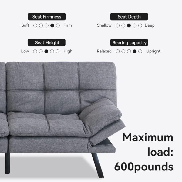 Opoiar Futon Sofa Bed Twin, Memory Foam Couch Bed with Mattress and Frame Included,Comfortable Grey Fabric Loveseat Sleeper Sofa for Dorm Apartment Office College Small Space Bedroom - Image 4