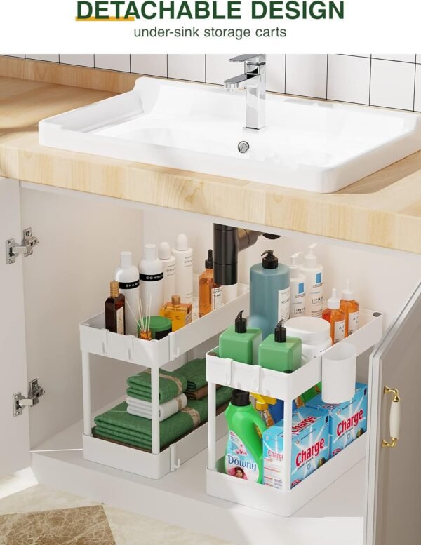 LEHOM Slim Rolling Storage Cart - 4 Tiers Bathroom Organizer Utility Cart Slide Out Storage Shelves Mobile Shelving Unit for Kitchen, Bedroom, Office, Laundry Room, Small Narrow Spaces (Pear White) - Image 7