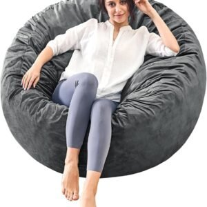 Bean Bag Chairs for Adults – Memory Foam Furniture BeanBag Chair – Kids/Teens Sofa with Soft Micro Fiber Cover – Round Fluffy Couch for Living Room Bedroom College Dorm – 3 ft, Grey