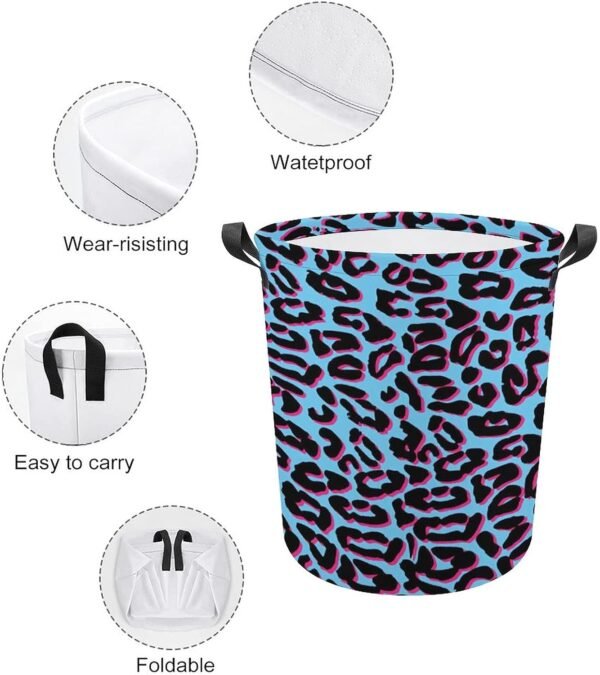Laundry Hamper Storage Bins Collapsible Blue Pink Leopard Basket for Dirty Clothes Kids Nursery Decor Toys Organizer Bathroom Bedroom College Dorm - Image 4