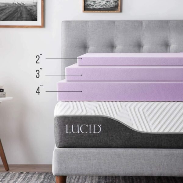 LUCID 4 Inch Lavender Infused Memory Foam Mattress Topper - Ventilated Design - Queen Size - Image 5