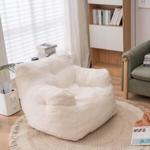 Beanbags Bean Bag Chair, Ultra Soft Teddy Fabric Arm Chair for Adults Kids, Comfy Leisure Sofa Chair for Bedroom, Living Room, Apartment, Ivory