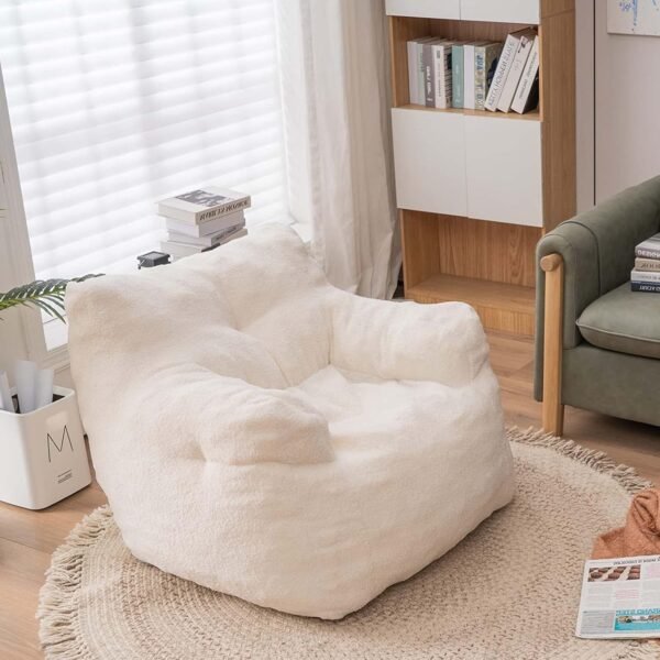 Beanbags Bean Bag Chair, Ultra Soft Teddy Fabric Arm Chair for Adults Kids, Comfy Leisure Sofa Chair for Bedroom, Living Room, Apartment, Ivory